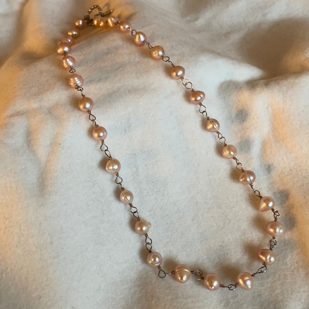 Freshwater Pink Pearl Sterling Silver Necklace